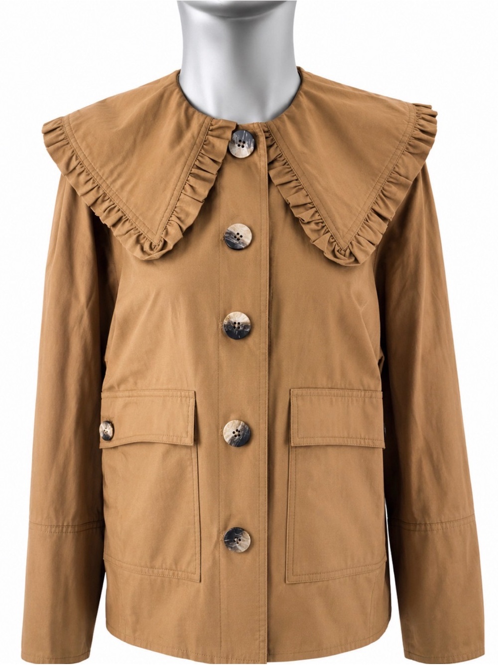 GANNI Camel Oversized Ruffle Collar Jacket Size 32 EU Oversized Like New